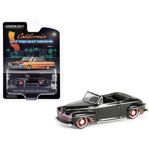 1947 Ford Deluxe Convertible Lowrider Black w/Red Graphics "California Lowriders" Series 5 1/64 Die Cast Model Car by Greenlight - 1 of 3