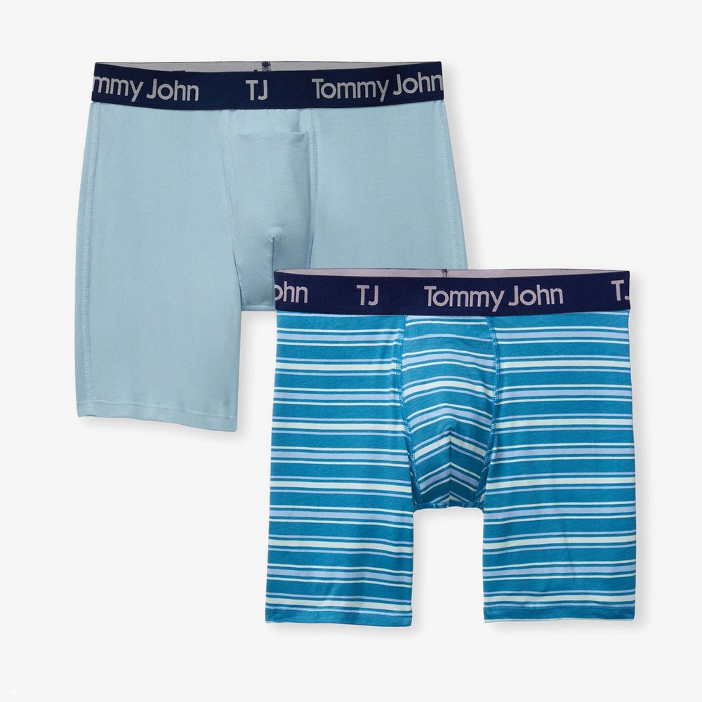 TJ | Tommy John Men's Striped 6" Boxer Briefs 2pk - Light Blue XL