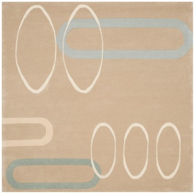 Ivory and Beige Tufted Wool and Viscose Square Rug