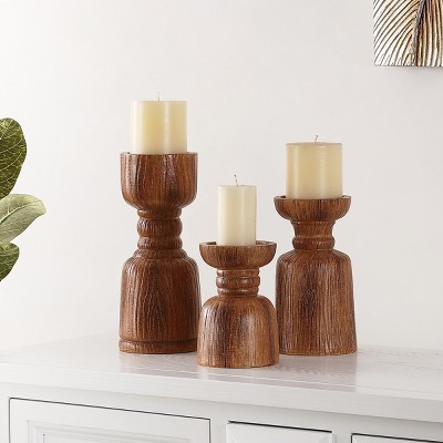 Lia Brown Faux Wood Candlestick Set of 3