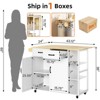 GustoWave 43'' Rolling Kitchen Island Cart with Storage, Drop Leaf, Kitchen Cabinet on Wheels with 3 Open Spice Rack, Door Cabinet, White - 2 of 4
