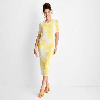 Women's Floral Print Elbow Sleeve Midi Mesh Dress - Future Collective™ with Gabriella Karefa-Johnson Yellow