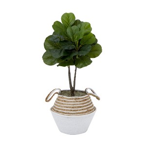 Nearly Natural 3-ft Artificial Fiddle Leaf Fig Tree with Handmade Cotton & Jute Woven Basket DIY Kit, Green - 1 of 4