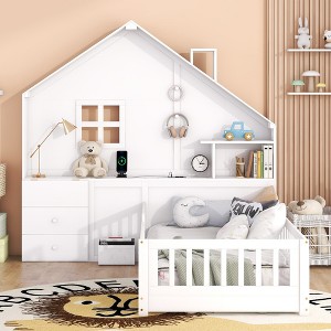 TiramisuBest Twin Size Loft Bed with Ladder,Shelves,and Desk,White - 1 of 4