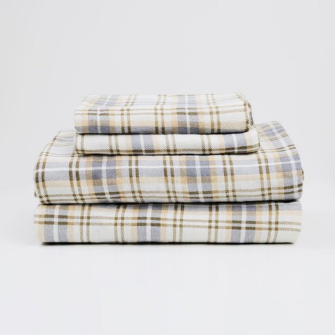 Lintex Linens Melly Plaid 100% Cotton 4-Piece Flannel Sheet Set – Cozy, Durable & Comfortable Winter Bedding -Queen