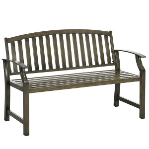 Outsunny 46" Outdoor Garden Bench, Metal Bench, Steel Slatted Frame Furniture for Patio, Park, Porch, Lawn, Yard, Deck - 1 of 4