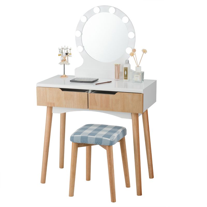 Tangkula Vanity Table Set w/ Lighted Makeup Dresser Mirror & Drawers Natural Wood, 1 of 11