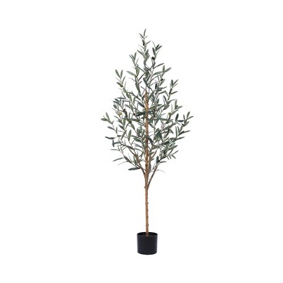 DR.Planzen 5-7FT Artificial New Style Olive Plants with Realistic Leaves and Natural Trunk, Silk Fake Potted Tree for Office Home Decor