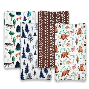 LISM 4 Pack Wood Pattern Neutral Unisex Fitted Baby Changing Pad Cover Set White and Brown - 1 of 4
