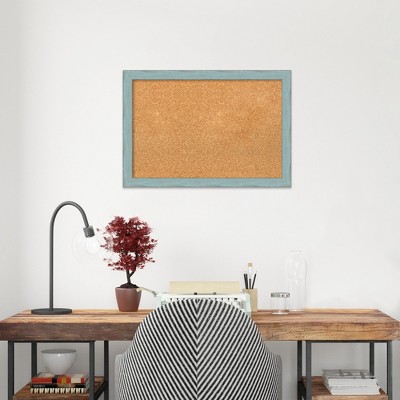 Sky Blue Rustic Wood Framed Cork Bulletin Board