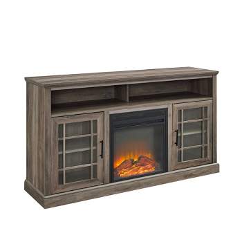 Gertie Transitional Highboy Glass Window Pane Door with Electric Fireplace TV Stand for TVs up to 65" - Saracina Home