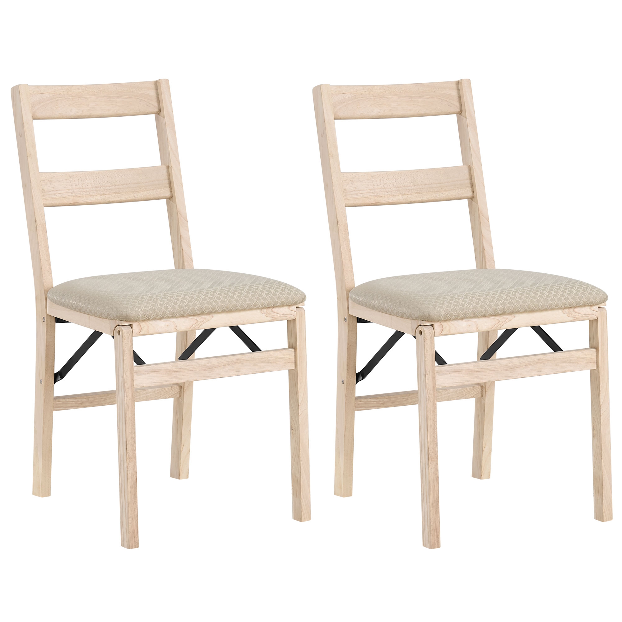 Stakmore Classic Premium Solid Wood Dining Table Folding Chair Furniture Set with Fabric Padded Upholstered Seat, Set of 2, Unfinished