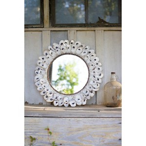 Oyster Shell Mirror, Large Round Oyster 24" Diameter, Handmade Glass & Oyster Shell, White Gloss Finish By Kalalou - 1 of 3