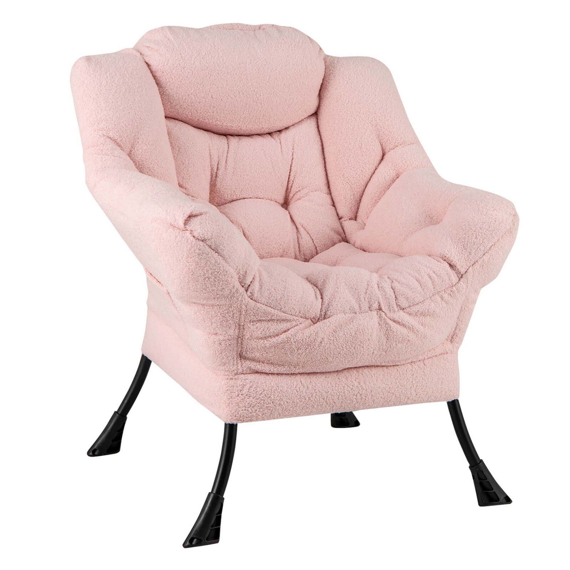 Costway Large Lazy Chair with Cozy Head Pillow Stylish Tufted Back & Seat Armrests Pink