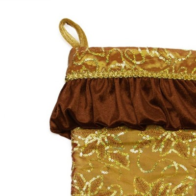 19" Gold and Brown Sequined Floral Christmas Stocking