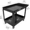 Black Plastic Rolling Utility Cart with 2-Shelf, Wheels, 2 Trays, Storage Handle, 500LBS Capacity Service Cart for Warehouse, Garage, Cleaning - 3 of 4