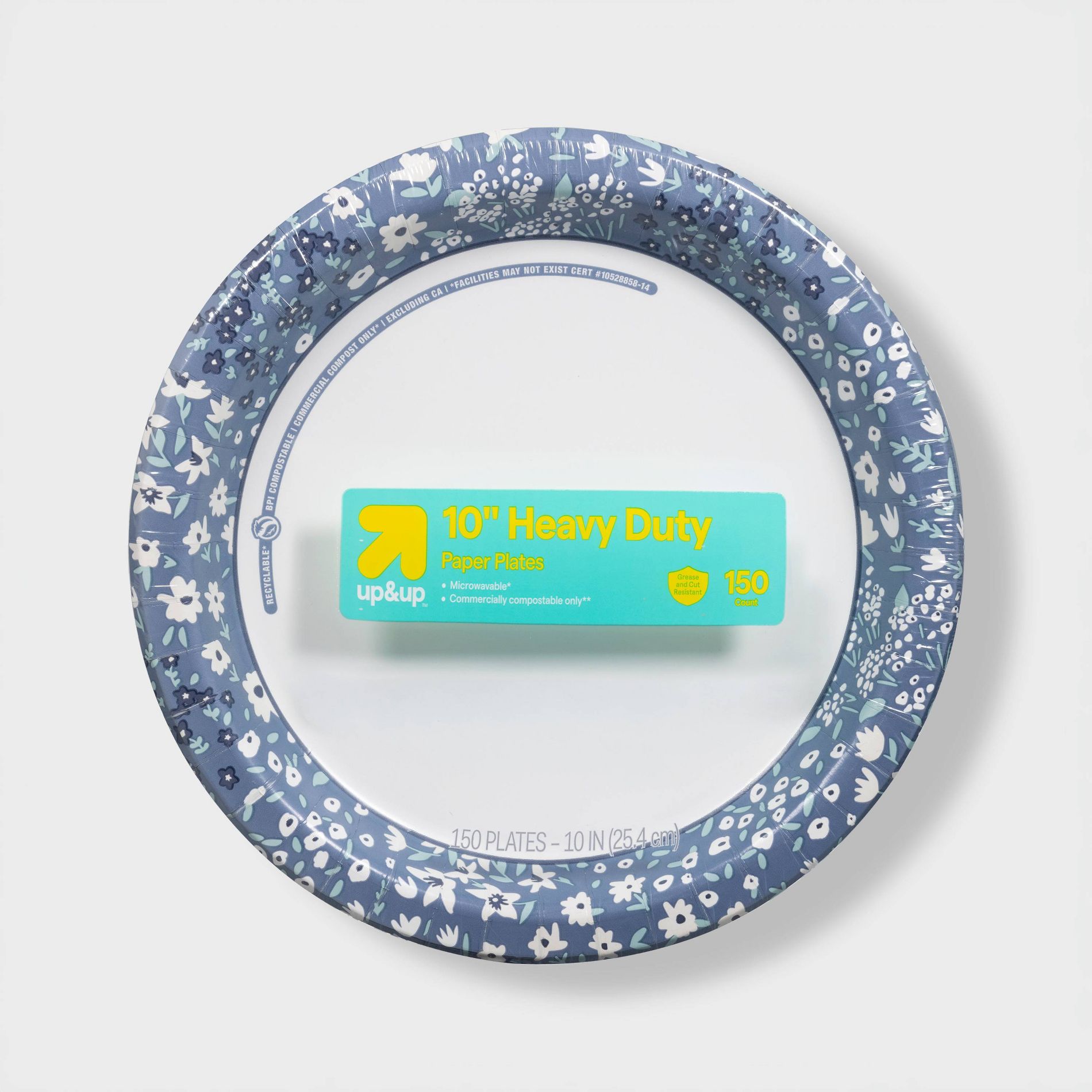 Blue Floral Paper Plate 10" - 150ct - up&up™: Round, Botanical Pattern