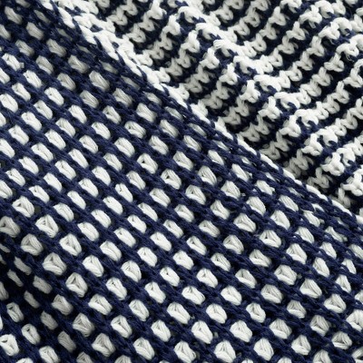 Nostalgic Navy Knitted 60"x50" Throw Blanket with Sleeved Edge