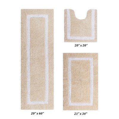 Hotel Bath Rug 100% Premium Cotton Tufted Weave Two Tone Reversible 3 Piece Bathroom Rug Set, Super Soft & Water Absorbent, Machine Washable Bathmat