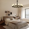 PAKOKULA 47.2 in. 12-Light Black Wagon Wheel Semi-Flush Mount Ceiling Light with Double-Layer Glass Shades, E12 Base, Dimmable - 3 of 4