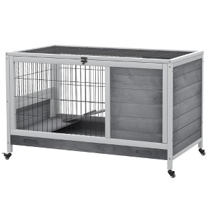 Indoor Rabbit Enclosureen Elevated Cage Habitat with Enclosed Run with Wheels - Ideal for Rabbits and Guinea Pigs - 1 of 4