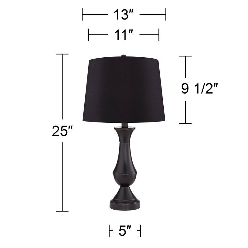 Regency Hill Traditional Table Lamps 25" High Set of 2 with USB Port Bronze Metal LED Touch On Off Black Faux Silk Drum Shade for Bedroom Living Room, 4 of 7