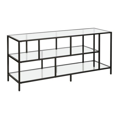 Wylan Streamlined 55'' Black Metal TV Stand with Glass Shelves