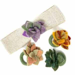 Slickblue Fun Hand-Felted Succulent Napkin Rings - 4-Pack, 3" Tall, Unique Craft - 1 of 3
