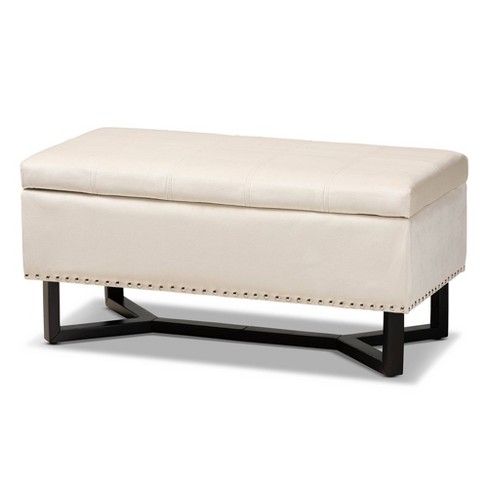 Wood Storage Ottoman Beige Velvet Baxton Studio Target