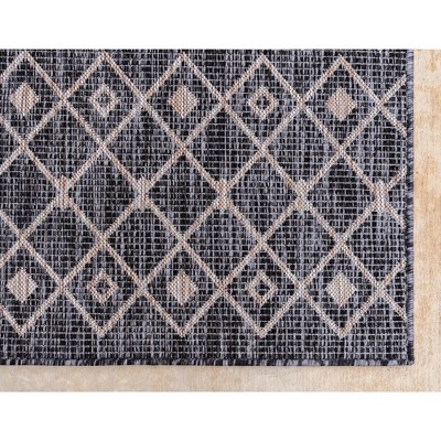 Charcoal Gray Trellis Rectangular 4' x 6' Washable Outdoor Rug