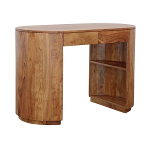 Treasure Trove Accents Writing Desk Khana Natural: Solid Acacia, Curved Design, 2 Drawers, Hidden Shelves - 1 of 4