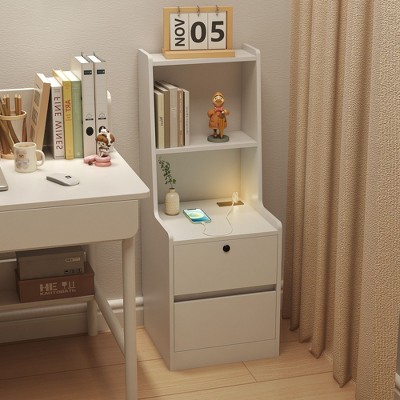 NicBex 2-Tier Multifunctional Bookshelf Smart Nightstand with Open Shelves,Books Storage Cabinet Organizer for Bedroom,Corner