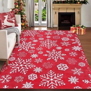 Christmas Door Mat Snowflake Welcome Rug, Washable Non-Slip Bathroom Mat, Festive Indoor Front Door Carpet for Bedroom, Entryway, or Kitchen - 1 of 4