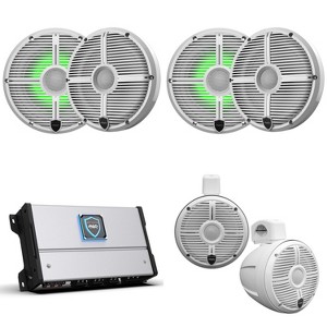 Wet Sounds HTM-6 Full-Range Class-D 85x6 W RMS @4 OHM Amp, Two pairs RECON 6 XW-W RGB LED 6.5" 60-W RMS Coaxial Speakers With White XW Grilles & on... - 1 of 4