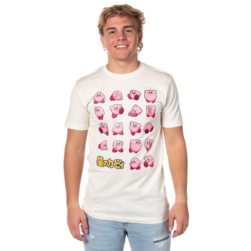Kirby Mens' Pink Alien Expressions of Kirby Grid Design Printed T-Shirt, 1 of 5