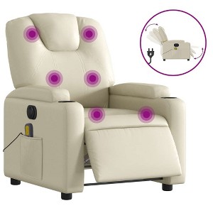vidaXL Electric Massage Recliner Chair - Cream Faux Leather Adjustable Lounge Armchair with Cup Holders for Living Room/Office - 1 of 4