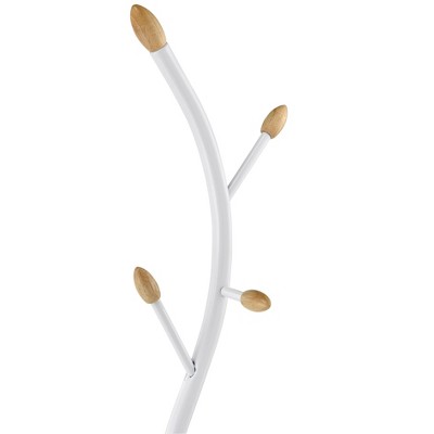 Arles 75" White and Oak Modern Metal Standing Coat Rack