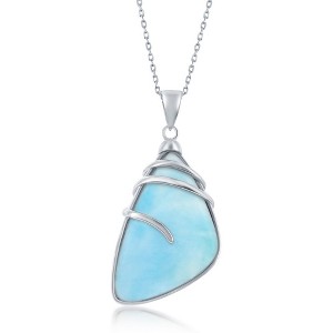 Caribbean Treasures Sterling Silver Large Irregular Shape Larimar 18" Pendant Necklace - Blue - 1 of 2