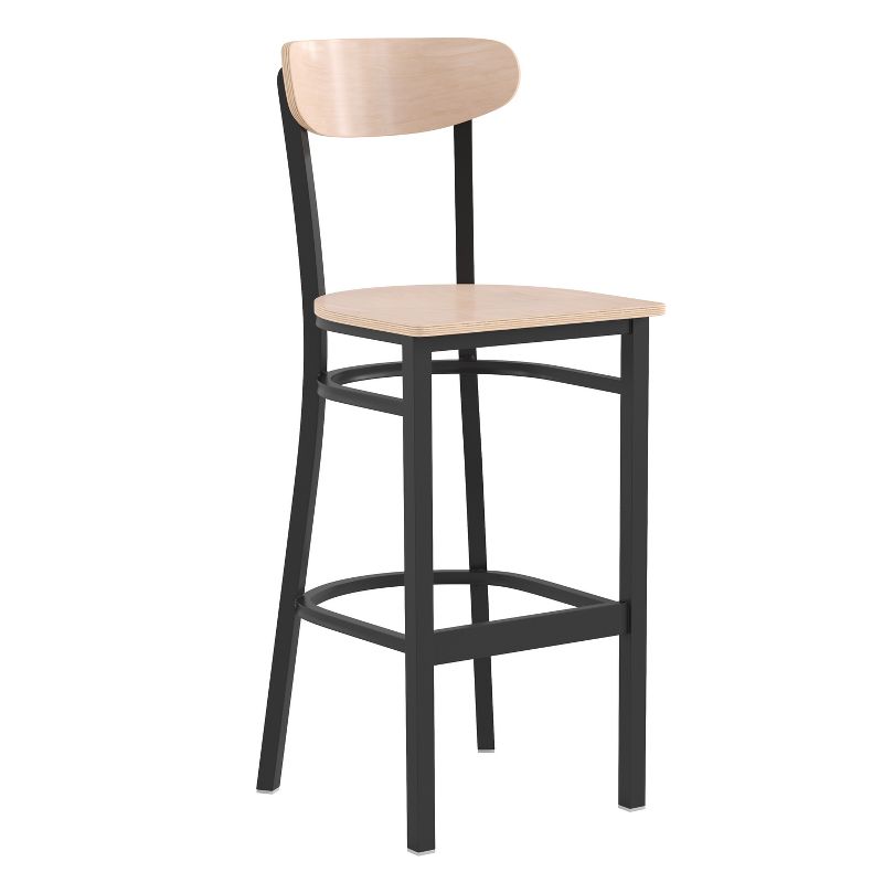 Emma and Oliver Industrial Barstool with Rolled Steel Frame and Solid Wood Seat - 500 lbs. Static Weight Capacity, 1 of 12