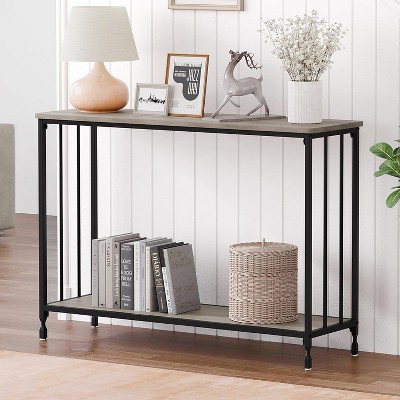 Console Table, Sofa Tables, Narrow Table with Glass Shelf and Metal Frame, Industrial 41.5" Behind Couch Table for Living Room, Entryway, Hallway