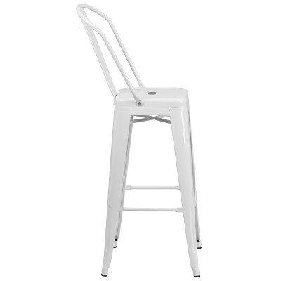 Sleek White 30" Metal Bar Stool with Removable Back