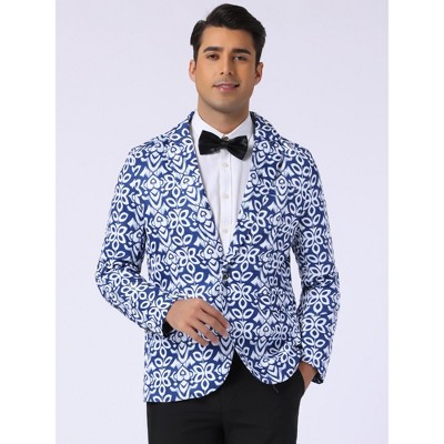 Мужские пиджаки INSPIRE CHIC Men's Formal Notch Lapel One Button Retro Flower Blazer Navy Blue Large — фото 2