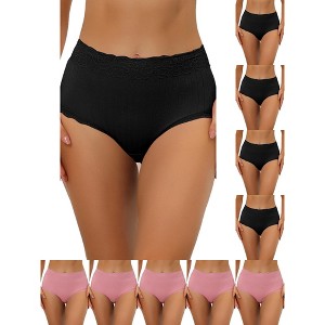 INSPIRE CHIC Women's High Waist Tummy Control Comfortable Lace Trim Ribbed Briefs 10 Packs - 1 of 4