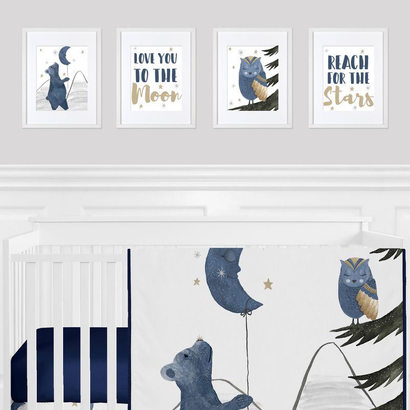 Sweet Jojo Designs Boy or Girl Gender Neutral Unisex Unframed Wall Art Prints for Décor Bear and Moon Blue Gold and Grey 4pc, 3 of 6