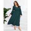 YESFASHION Women's Plus Size Fall Dress with Pocket Long Sleeves V Neck Side Split Long Maxi Dress - 2 of 3