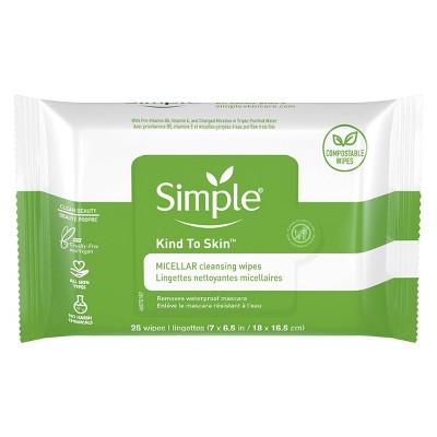 Unscented Simple Kind to Skin Micellar Makeup Remover Wipes - 25ct