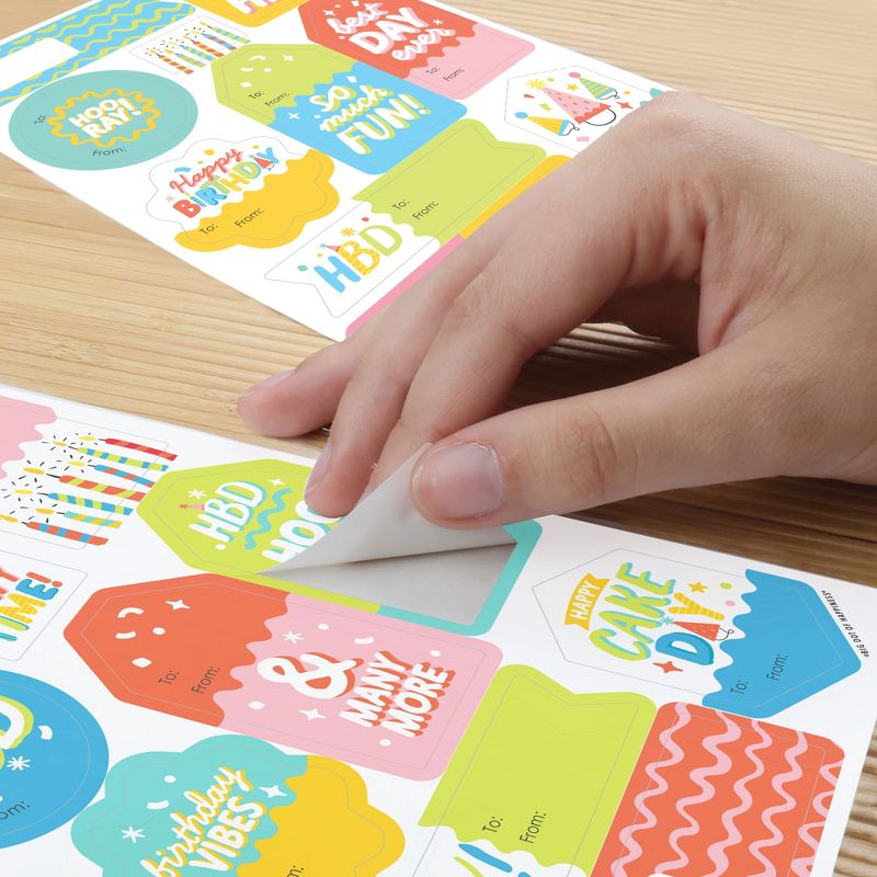 Big Dot of Happiness Party Time - Assorted Happy Birthday Party Gift Tag Labels - To and From Stickers - 12 Sheets - 120 Stickers, 5 of 9