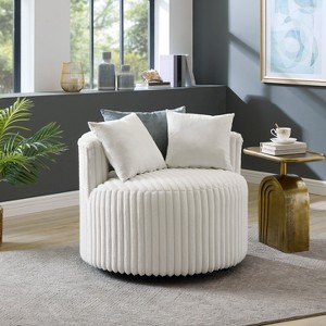 Roundhill Furniture Malna Plush Wide Wale Corduroy Upholstered Barrel Accent Chair with Wheels, Off-white - 1 of 4