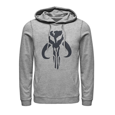 Men s Star Wars The Mandalorian Mythosaur Skull Logo Pull Over Hoodie Athletic Heather Medium