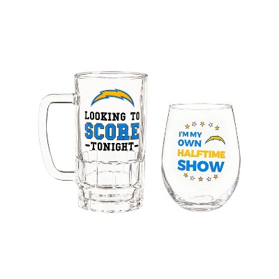 Evergreen Los Angeles Chargers, Stemless 17OZ Wine & Beer 16 OZ Gift Set